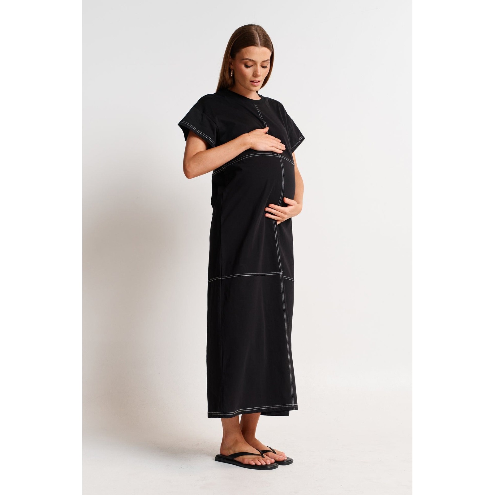 Apero Miro Contrast Panel Midi Tee Dress Black-White Maternity Plus Size 3x 14 — image 2 of 8